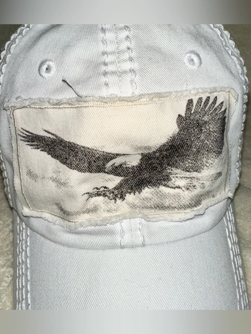 KBETHOS Distressed White Eagle Patch Dad Hat Retro Y2K Grunge Baseball Cap 01